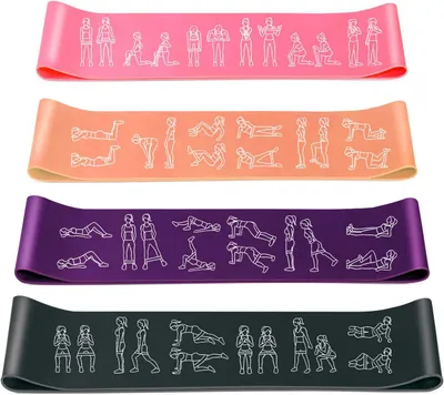 Zdjęcie produktu dla Zestaw taśm oporowych, 4 siły, do rąk, nóg i pośladków, do fitness, jogi i pilatesu