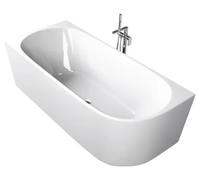 A white bathtub with a chrome faucet, isolated on a white background.