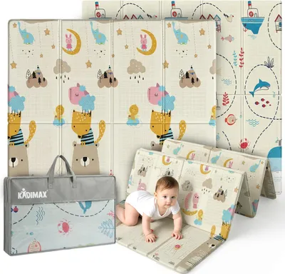 Produktbild von Kidimax® Krabbelmatte 180x200cm Spielmatte Faltbar Kindermatte, Bär & Schiffe
