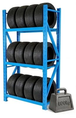 Zdjęcie produktu dla Regał na opony Relaxdays na 12 opon, wys. x szer. x gł. 180 x 120 x 50 cm, nośność 600 kg, stal, system modułowy, regał na opony do warsztatu, niebieski
