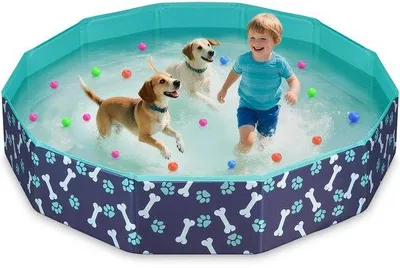 Immagine prodotto di Unyqoos® Piscina gonfiabile per cani e bambini – PVC antiscivolo da 0,5 mm, vasca in PP resistente, fondo antiscivolo e valvola di scarico, senza pompa ad aria