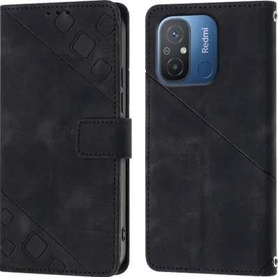 Produktbild von Hülle für Xiaomi Redmi 12C Prägung Flip Leder Brieftasche Schutzhülle mit Ständer Schwarz