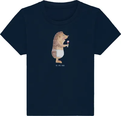 Produktbild von Mr. & Mrs. Panda Babyshirt Igel Wein 0. - 6. Monat - French Navy - Geschenk, Weinliebhaber, Lustige Sprüche, Kinder Oberteil,  Baby Shirt, T-Shirt, Kleinkind, Weißwein