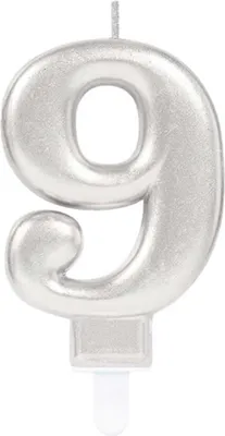 Produktbild von "Starlight Birthday" Zahlenkerze 9,3cm | Silber Zahl: 9