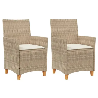 Produktbild von vidaXL Gartenstühle mit Kissen 2 Stk. Beige Poly Rattan Massivholz