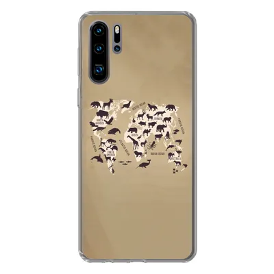 Produktbild von MuchoWow® Handyhülle Schutzhülle Hülle für Huawei P30 Pro Weltkarte - Tiere - Braun Silikon Softcase Handy Hülle - Schutzdeckel