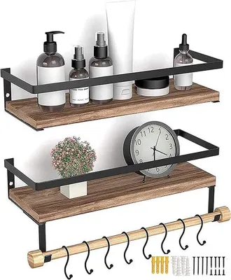Produktbild von Famanu Wandregal mit 2 Regalen und Handtuchhalter - Modernes Design