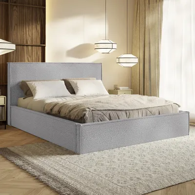 Produktbild von MOTIVENA Boho Polsterbett 120x200 mit Bettkasten, Holz Latttenrost, Bett 120x200 Grau Boucle (Catch Me 24)