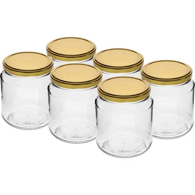 Produktbild von Einmachgläser aus Glas 580 ml, 6er Set, mit goldenen Twist-Off-Deckeln