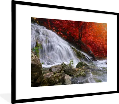 Produktbild von MuchoWow® Gerahmtes Poster Wasserfall - Felsen - Wasser - Herbst 80x60 cm - Poster mit Schwarzem Bilderrahmen Wandposter Rahmen Foto Bilder - Schlafzimmer-Dekorationen - Fotoposter