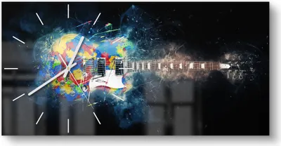 Produktbild von DEQORI Glasuhr 60x30 cm Modern 'Zerspringende E-Gitarre' Wanduhr Glas Uhr Design leise