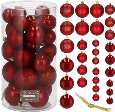 Produktbild von Christbaumkugel Kunstkugel  30 Stück Rot Bruchsicher Weihnachtskugel  Glitzer  Matt Glanz Weihnachtsdeko  Weihnachten