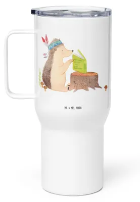 Produktbild von Mr. & Mrs. Panda Trinkgefäß Igel Federschmuck - Weiß - Geschenk, Kaffee-to-go-Becher, XL Thermobecher, Teetasse, thermosbecher, getränkebecher, Camping, Abenteuer, Tiere