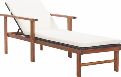 Immagine prodotto di Lettino con cuscino in poly rattan acacia legno massiccio nero