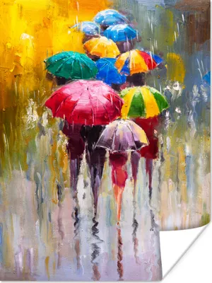 Produktbild von MuchoWow® Poster Gemälde - Regenschirm - Öl 90x120 cm - Wohnzimmer