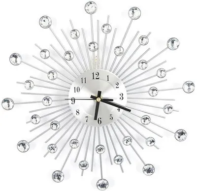 Image de Horloge murale Unyqoos® ronde – Argent, 30 cm, aluminium et fer, design en cristal 3D, chiffres grands, aiguilles en métal avec revêtement résistant à la chaleur, mécanisme silencieux