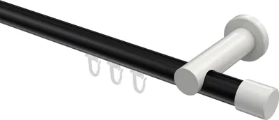 Produktbild von Interdeco Innenlaufstange / Gardinenstange mit Innenlauf Schwarz / Weiß, Typ Platon Santo (Kappe), 20 mm Ø 1-läufig, 440 cm