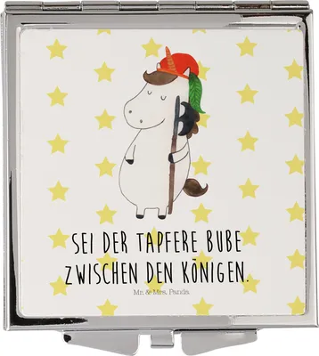 Produktbild von Mr. & Mrs. Panda Schminkspiegel klein Einhorn Junge - Weiß - Geschenk, Quadratischer Spiegel, Einhörner, Mini, Unicorn, Bube, Kosmetikspiegel, Mittelalter, Frauen