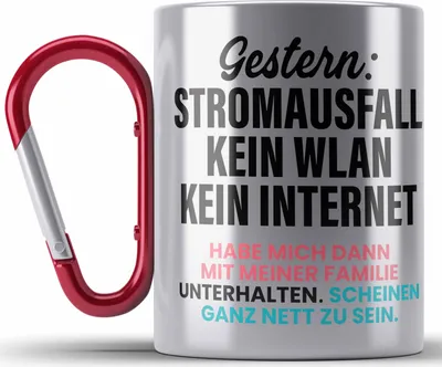 Produktbild von Trendation - Gamer Edelstahl Tasse Karabiner Geschenk Jungen Zocker Mitbringsel Männer Zocken Gaming Geschenkideen PC Kinder Zubehör Spruch Lustig Stromausfall (Rot)