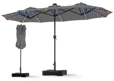 Obrázek produktu pro Dvojitý slunečník s klikou a podstavcem NP13666GR, 370 x 200 cm, se 108 LED diodami, šedý