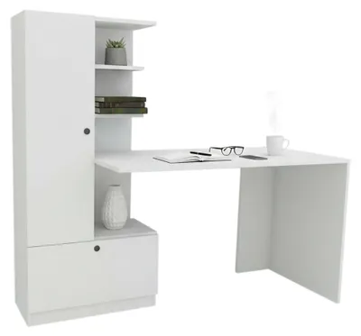 Produktbild von Schreibtisch Dfrabott, Mehrzweckschreibtisch, Bürotisch für PC, Eckschreibtisch, 150x62h140 cm, Weiß