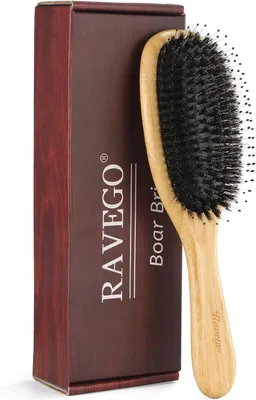 Image de Brosse en bois avec des poils de sanglier et de nylon, brosse démêlante, idéale pour les cheveux longs et bouclés