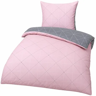 Produktbild von Soma Biber Bettwäsche 2tlg grau rosa 65101-01| Bettwäsche-Set aus 100% Baumwolle | 2 teilige Wende-Bettwäsche 135x200 cm & Kissen 80x80 cm | Geometrisches Muster