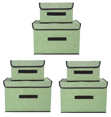 Image de Boîtes de rangement pliables avec couvercle, lot de 6, vert clair