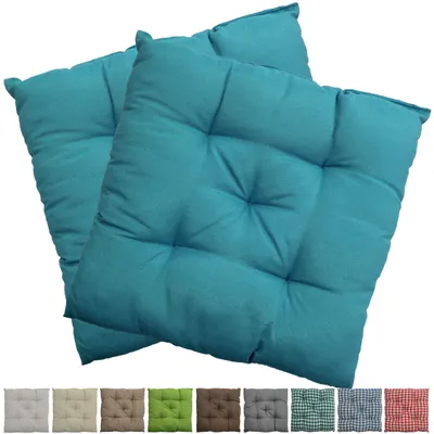 Produktbild von Stuhlkissen Genua 38x38 cm 2er Pack Sitzkissen mit Steppung, Farbe:Aqua