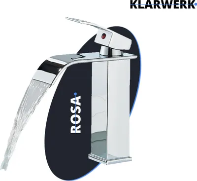 Immagine prodotto di ROSA | Rubinetto da bagno a cascata Premium hotel cromo | Miscelatore gastronomico in acciaio inox per lavabo | Rubinetto di design angolare