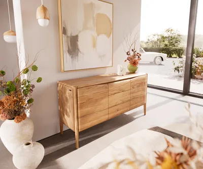 Produktbild von DELIFE Sideboard Simcha 145 cm Akazie Natur 2 Türen 3 Schubladen