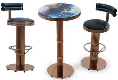 Produktbild von Casa Padrino Luxus Barmöbel Set Schwarz / Kupfer - 1 Bartisch & 2 Barhocker