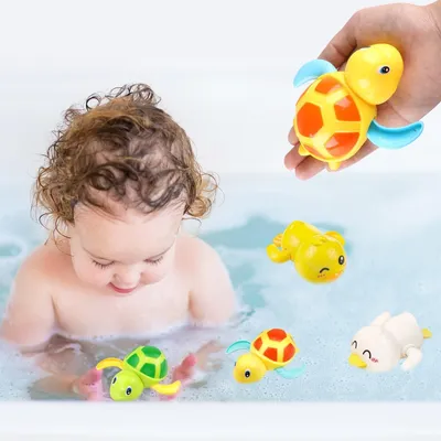 Produktbild von Badespielzeug Badewannenspielzeug Wasserspielzeug - Schildkröte und Ente - 4 Stück - Ohne Batterien - Für Kinder von 1 bis 4 Jahren