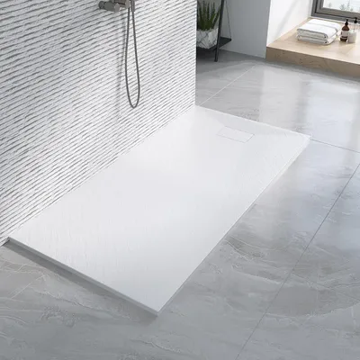 Produktbild von AQUABATOS Duschwanne 160x80 cm – weiße rutschfeste Duschtasse, 2,6 cm hoch, SMC-Glasfaser mit Steinoptik, zuschneidbares Design