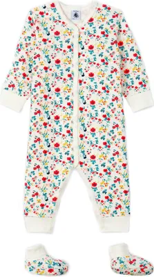Produktbild von Petit Bateau Frottee Anzug mit Schühchen allover Blumenprint Größe 12 Monate/ 74cm