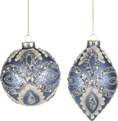Produktbild von Goodwill Weihnachtskugel Glas Blau-Silber D 13,5 cm Vorteilsset Pro 2 Stück