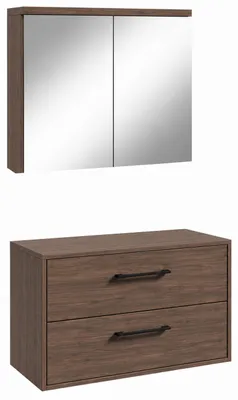Produktbild von Badplaats Waschtischunterschrank Florence 80 x 46 cm - Walnuss Braun - mit Spiegelschrank