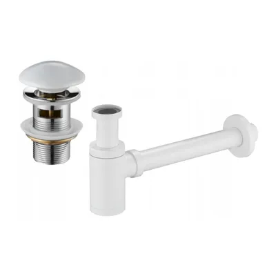 Produktbild von Mexen runder Waschbecken-Halbsiphon mit Keramik-Klick-Klack, mit Überlauf, Weiß - 7992050-25
