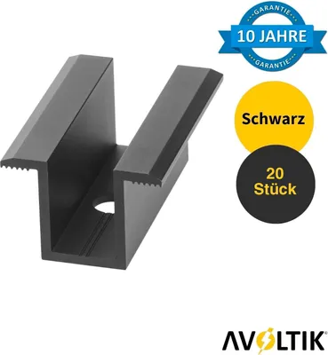 Produktbild von 20x Photovoltaik ALU Mittelklemme Solarmodul Solarpaneele bis 40mm Solar Klemme schwarz