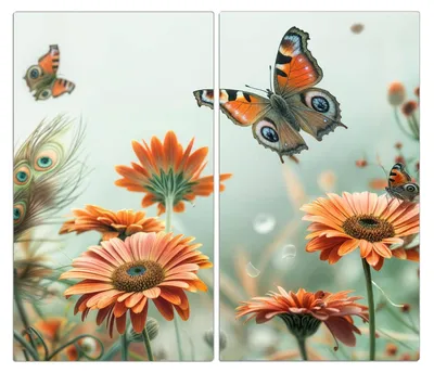 Produktbild von Spritzschutz Herdabdeckplatte Schneidebrett aus Glas Schmetterling Wiese 2-Teilig (60x52cm)