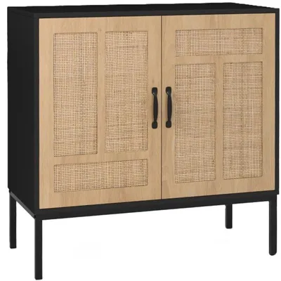Obrázek produktu pro Ratanová skříňka s nastavitelnou policí a 2 dvířky JV11838DK, 80 x 38 x 81 cm, černá/přírodní