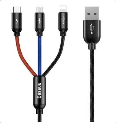Produktbild von BASEUS Colorfone CAMLT-BSY01 USB Kabel 1 2 m USB A 3 x USB C Schwarz  Rot  Blau