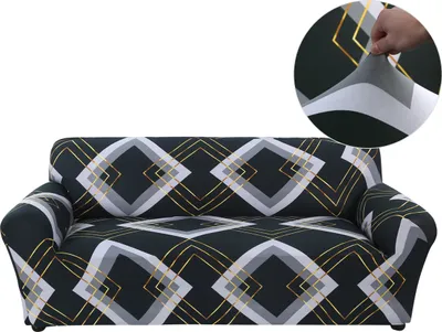 Obrázek produktu pro Elastický potah na pohovku 1 2 3 4místný potah Stretch Moderní vzor Pohovka kryt Pohovka kryt Pohovka kryt (černý čtverec, 3 sedadla 190cm-230cm)