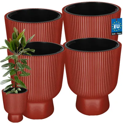 Image de KOTARBAU® : Lot de 4 pots de fleurs, diamètre 39 cm, pots pour orchidées, pots de culture avec pot intérieur, pots de plantes avec socle, à motifs rainurés, forme de calice, jardinières en plastique imitation cuivre
