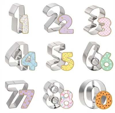 Produktbild von Ausstechformen mit Zahlen 0-9, Ausstechformen aus Edelstahl, Backblech, Set mit Zahlenausstechformen für Kekse, Backen, DIY-Backblech, Tortendekoration