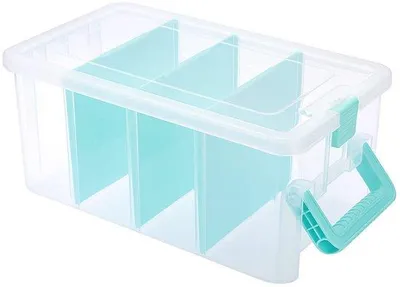 Image de Boîte de rangement transparente Unyqoos® avec couvercle, en plastique, dimensions 35 x 20 x 15 cm, 3 compartiments amovibles, étanche – idéale pour le bureau et les loisirs