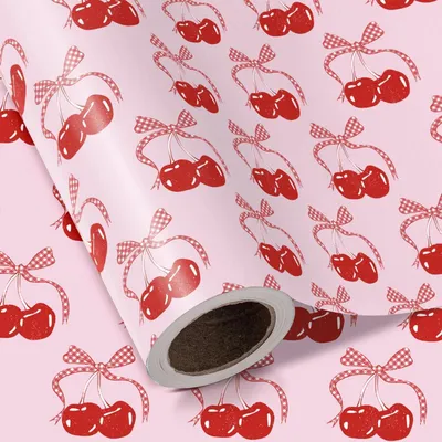 Obrázok produktu pre Rolka darčekového papiera s mašľou v tvare čerešne, 43,2 cm x 5 m