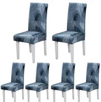 Image de Housse élastique pour chaise - Chaises de salle à manger - Chaises de cuisine - Lot de 6 - Amovible - Lavable - Protection contre la saleté - Housse pour chaise de salle à manger