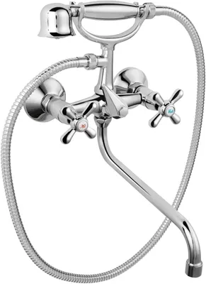 Produktbild von Retro Badewannenarmatur mit schwenkbarem Auslauf und zwei Griffen, verchromt