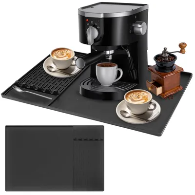 Produktbild von 1 Silikon-Trockenmatte, 61 × 40,5 cm, mit erhöhtem Rand, rutschfest und stoßfest, Silikon-Schutzmatte, leicht zu reinigen, geeignet für Küchenarbeitsplatten und als Untersetzer für Kaffeemaschinen.
